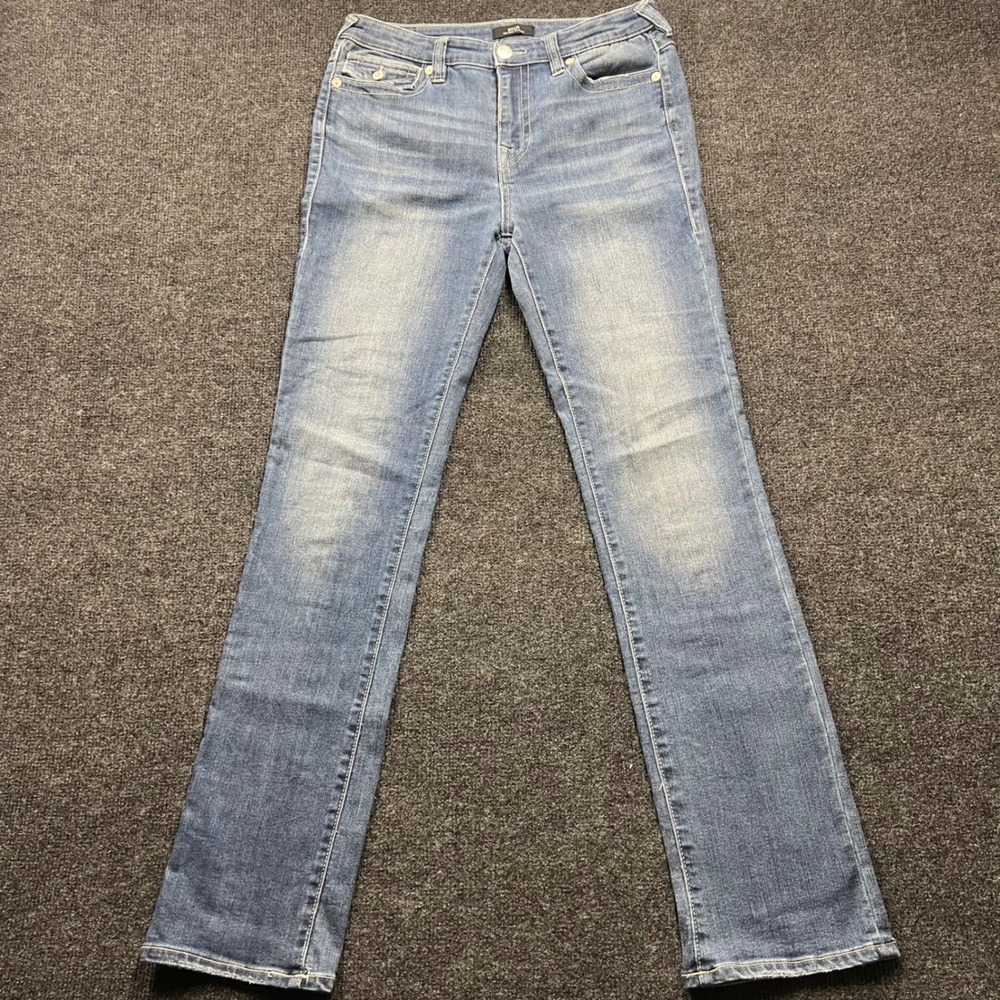 True Religion Billie Mid Rise Straight Jeans Blue Denim Size 30 Horseshoe Pocket